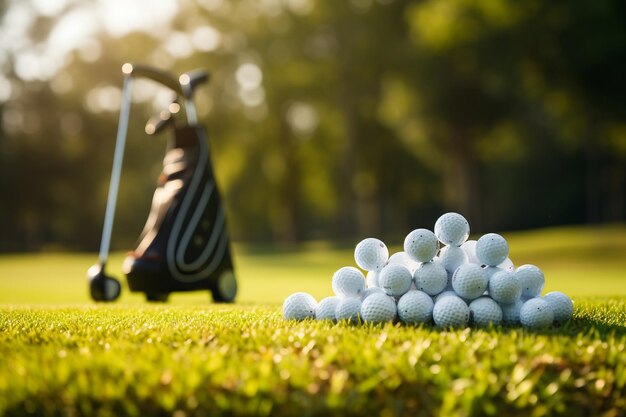 Golf Essentials Ball Club and Bag on Green Grass AI