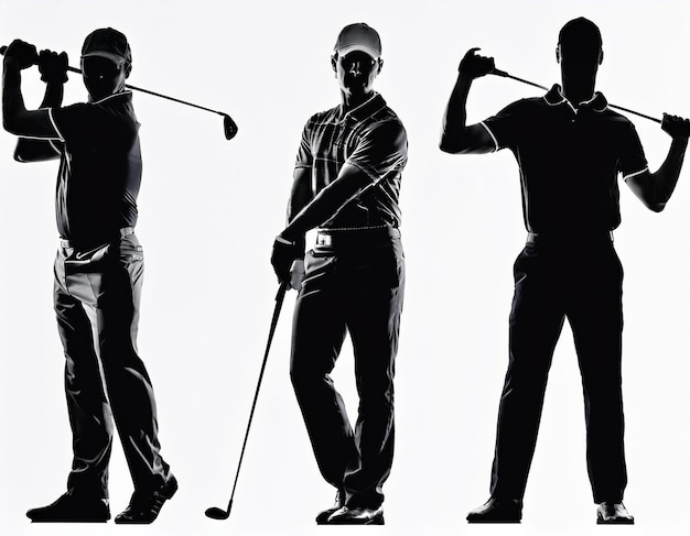 Golf Player Vector Illustration Set Black and White Silhouettes