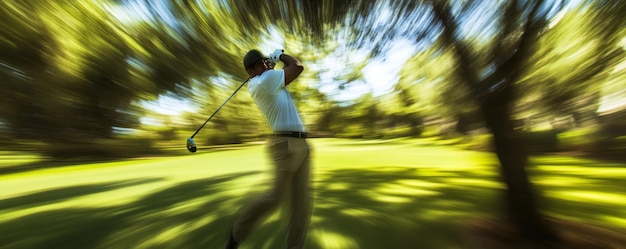 Golfer in MidSwing on a Green Course