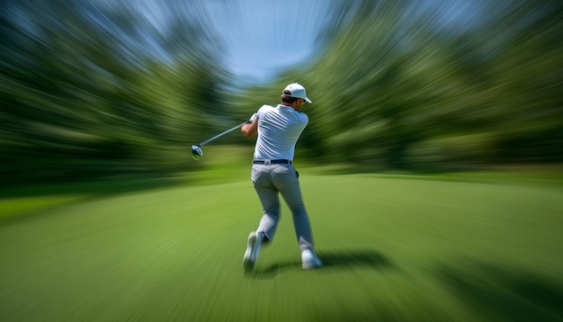 Golfer MidSwing on a Green Course