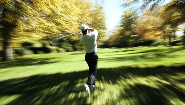 Golfer MidSwing on a Green Course