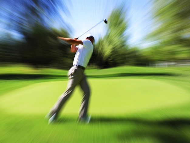 Golfer in MidSwing on the Green