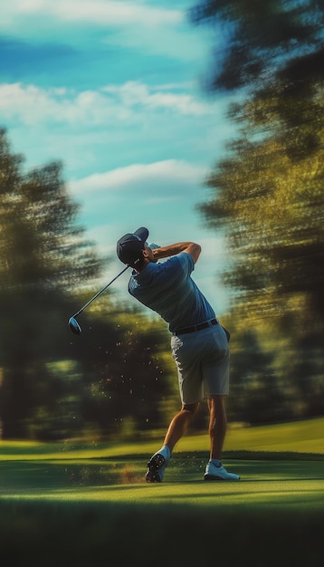 Photo golfer in midswing on the green