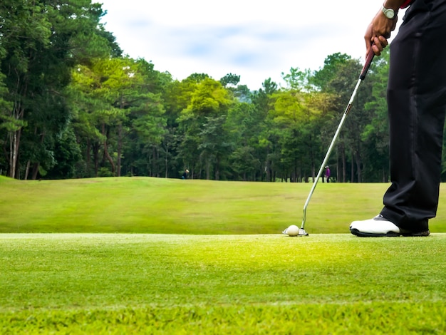 Golfer putting golf ball in golf course