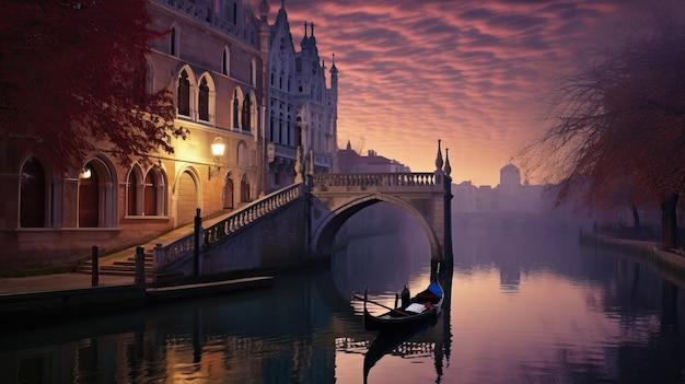 A gondola by the Palace at sunset