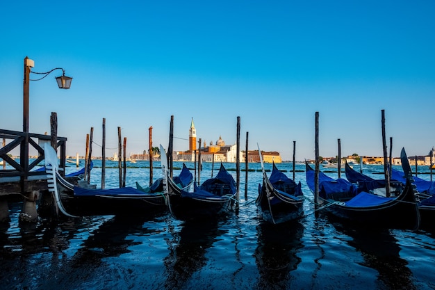 Gondola service boat traditional in Venice ,Italy.