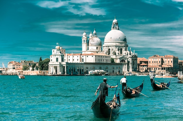 Gondolas on Canal Grande in Venice Italy