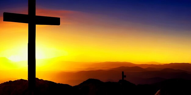 Good Friday background with cross on hill with cross empty tomb on good Friday background creative