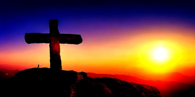 Good Friday background with cross on hill with cross empty tomb on good Friday background creative