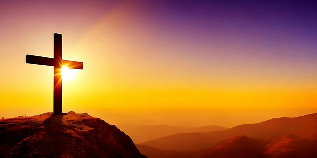 Good Friday background with cross on hill with cross empty tomb on good Friday background creative