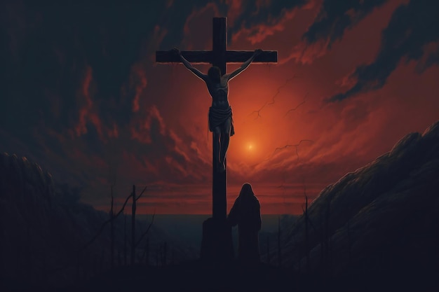 Good friday background with jesus christ and cross generative AI