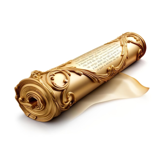 Photo good looking golden scroll isolated on white background