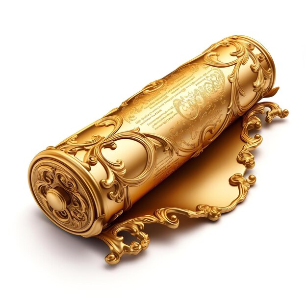 Photo good looking golden scroll isolated on white background