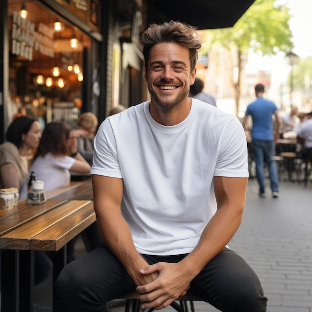 Good looking man wearing blank tshirt for mockup