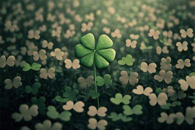 Good luck fourleaf clover standing out from a field creative digital illustration painting