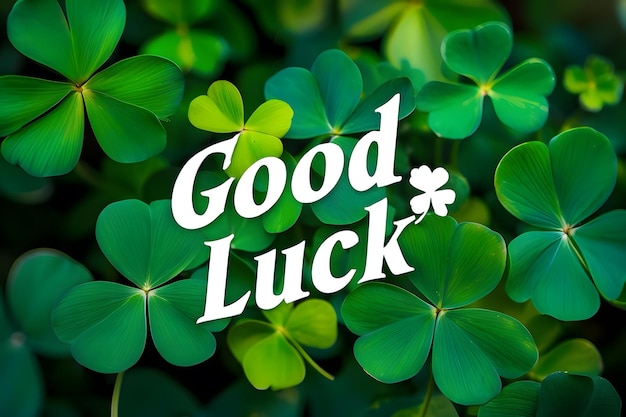 Photo good luck text with clover leaves