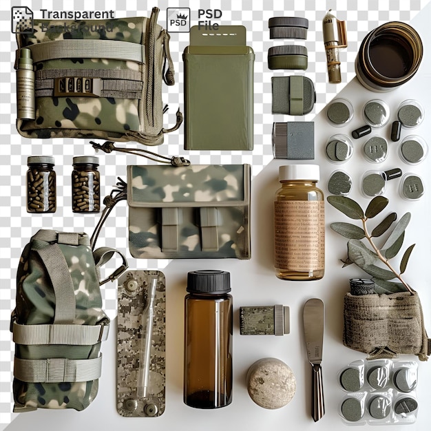 Photo good military health items set up on a transparent background