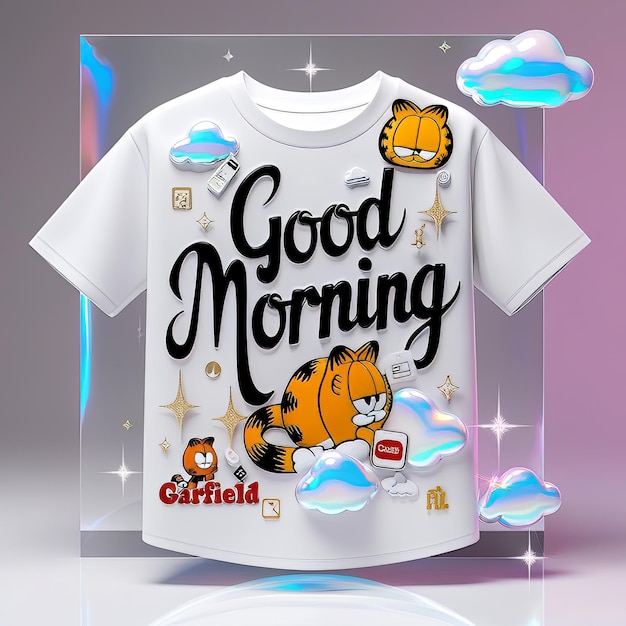 Photo good morning a captivating 3d tshirt design with animeinspired elegance and playful charm