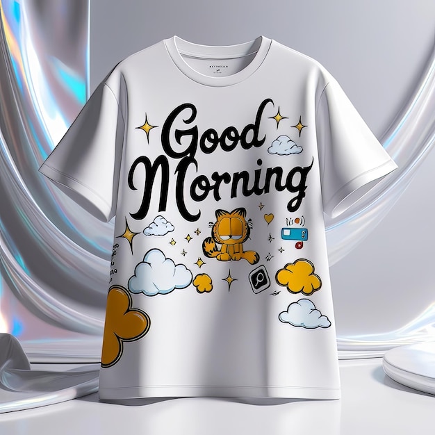 Good Morning A Captivating 3D TShirt Design with AnimeInspired Elegance and Playful Charm