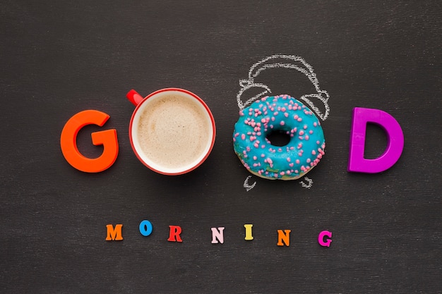 Good morning message with coffee and doughnut