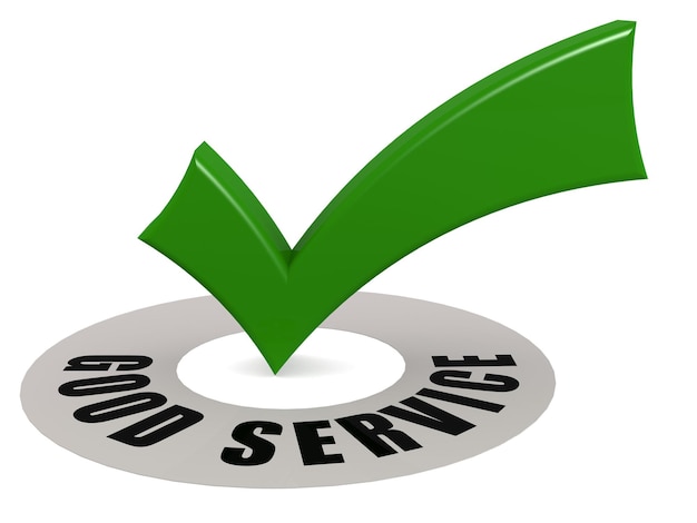 Good service word and green check mark