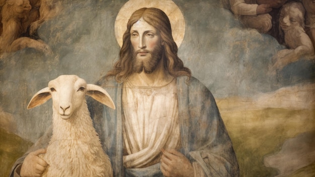 The Good Shepherd A Beautiful Fresco Depicting Jesus Christ as the Protector and Guide Found in