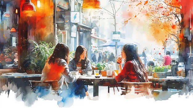 A good time in a pub depicted in watercolor Generative Ai