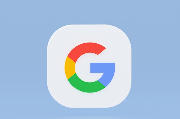 Google application logo 3d rendering on blue background