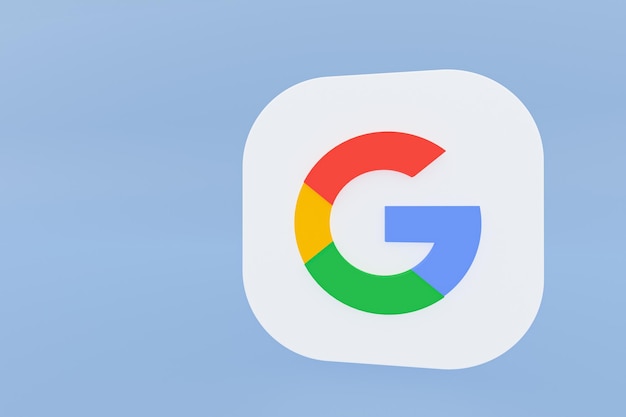 Google application logo 3d rendering on blue background