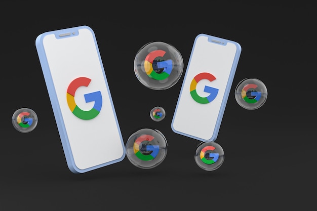 Google icon on screen smartphone or mobile phone 3d render