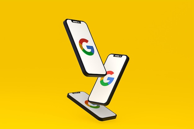 Google icon on screen smartphone or mobile phone 3d render