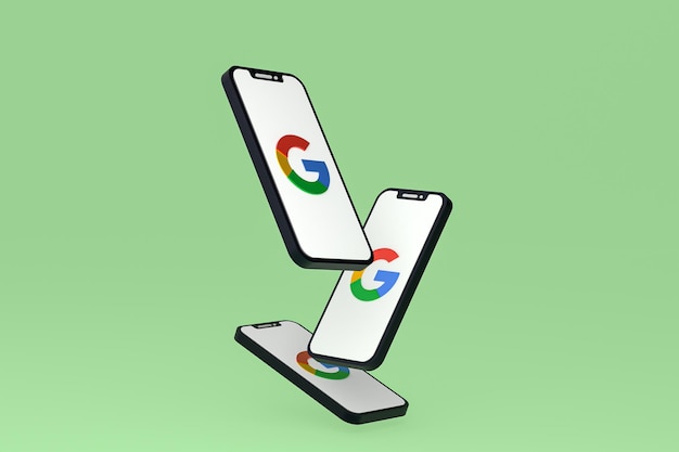 Google icon on screen smartphone or mobile phone 3d render