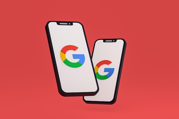 Google icon on screen smartphone or mobile phone 3d render