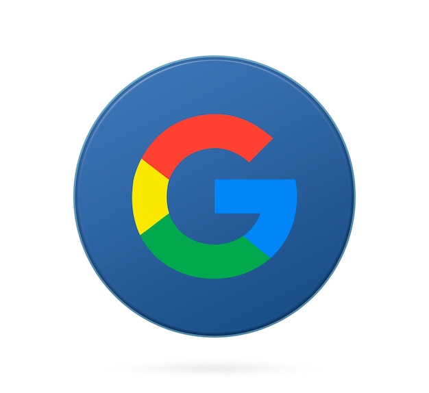 Google logo on round button icon with empty background 3d