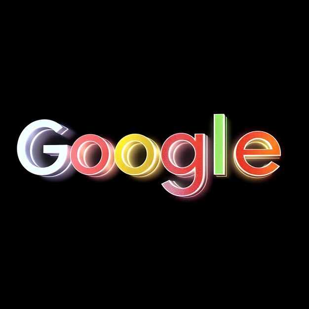 Photo google logo with 3d render etched glass material soft glow multicolor scheme isolated on black back