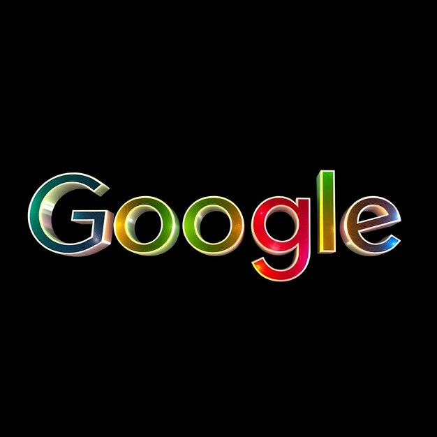 Photo google logo with 3d render etched glass material soft glow multicolor scheme isolated on black back