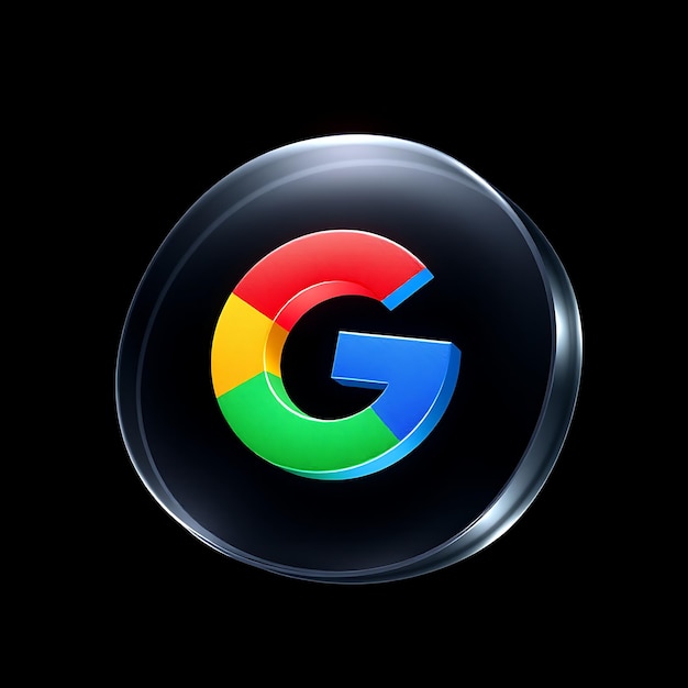 Photo google logo with 3d render frosted glass material soft glow multicolor scheme isolated on black bac