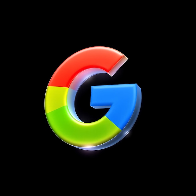 Google Logo With 3D Render Frosted Glass Material Soft Glow Multicolor Scheme Isolated on Black Bac