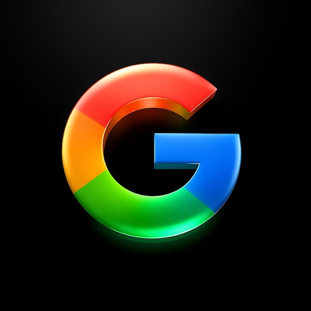 Google Logo With 3D Render Frosted Glass Material Soft Glow Multicolor Scheme Isolated on Black Bac