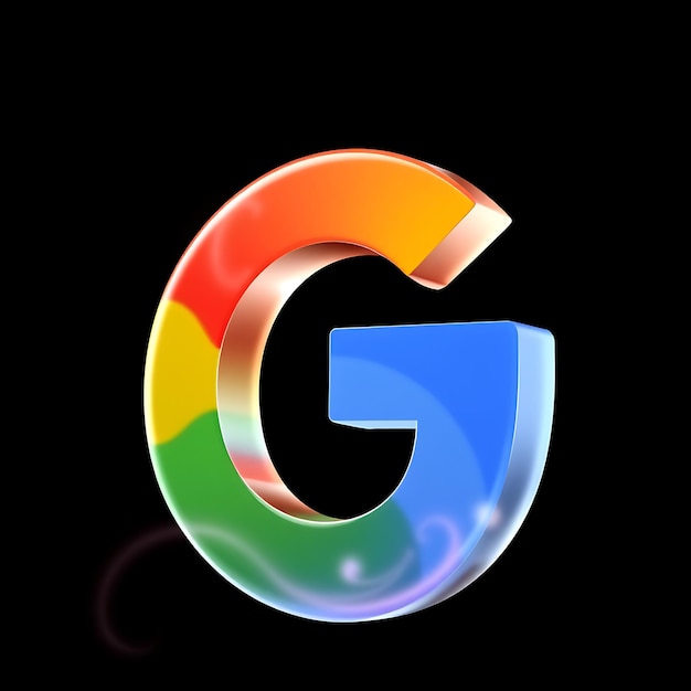 Photo google logo with 3d render frosted glass material soft glow multicolor scheme isolated on black bac