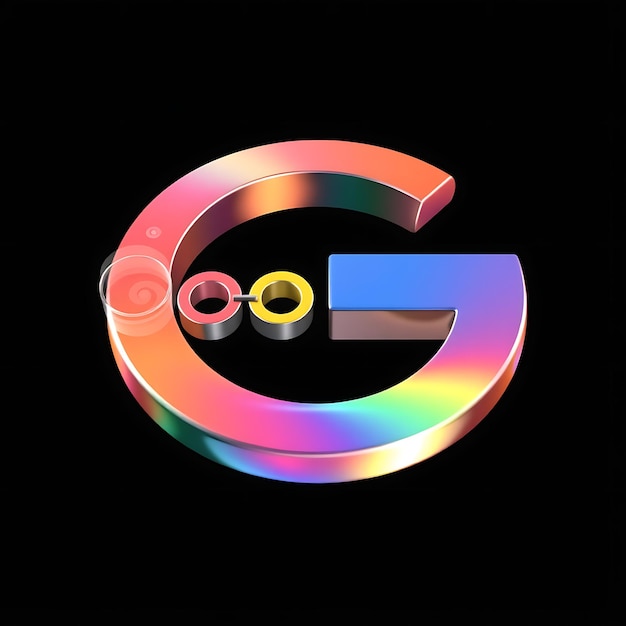 Photo google logo with 3d render holographic material soft glow multicolor scheme isolated on black backg