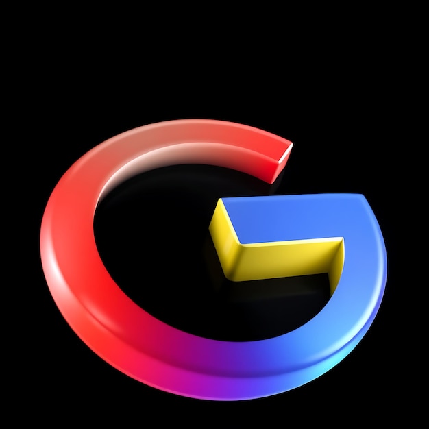 Photo google logo with 3d render opaque glass material soft glow multicolor scheme isolated on black back