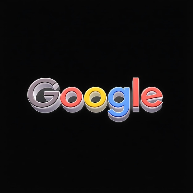 Photo google logo with 3d render opaque glass material soft glow multicolor scheme isolated on black back