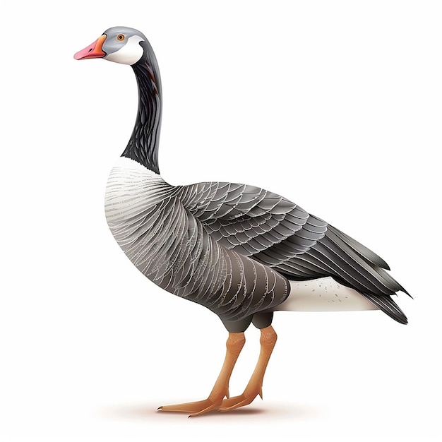 a goose is standing on a white background with a picture of a goose