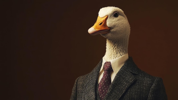 Photo a goose wearing a suit and tie symbolizing professionalism unexpectedness humor animal fash