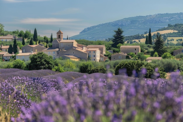 Photo gordes province france as background of the lavender field during summer gordes province france