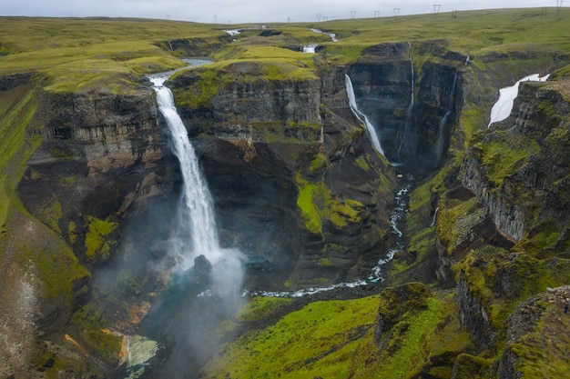 Gorge with Granni waterfall Waterfall in a narrow gorge in the Thjorsardalur valley in Iceland