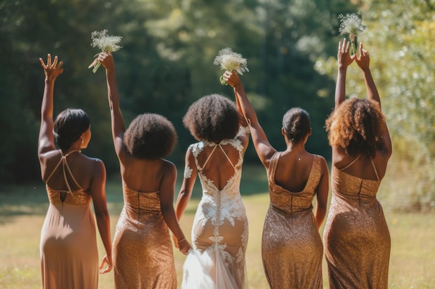 Gorgeous african american bride with bridesmaids Generative AI