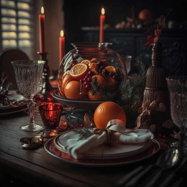 Gorgeous boho luxury table set for festive generative AI