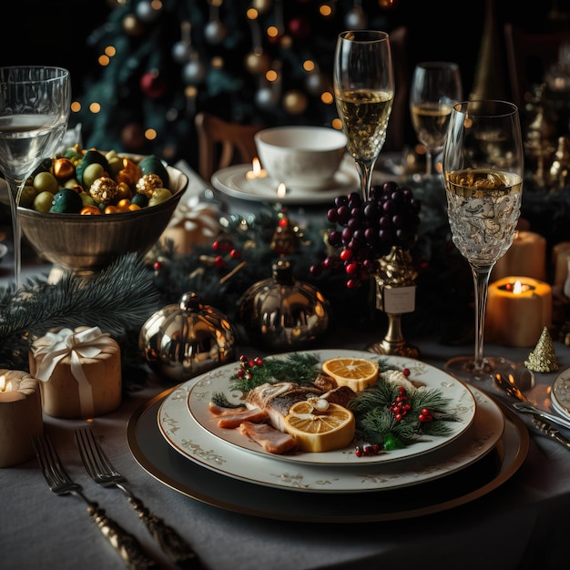 Gorgeous boho luxury table set for festive generative AI